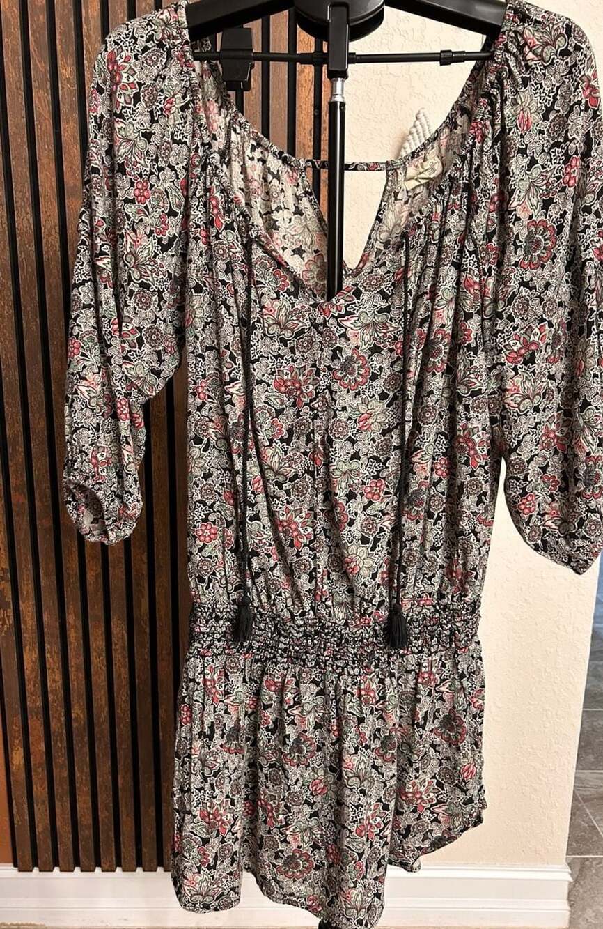 Denim & Supply Ralph Lauren Mini Dress Size M Black Floral Boho Peasant